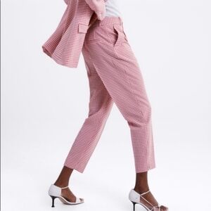 Zara High Waisted‎ Gingham pink white  Ankle Pants